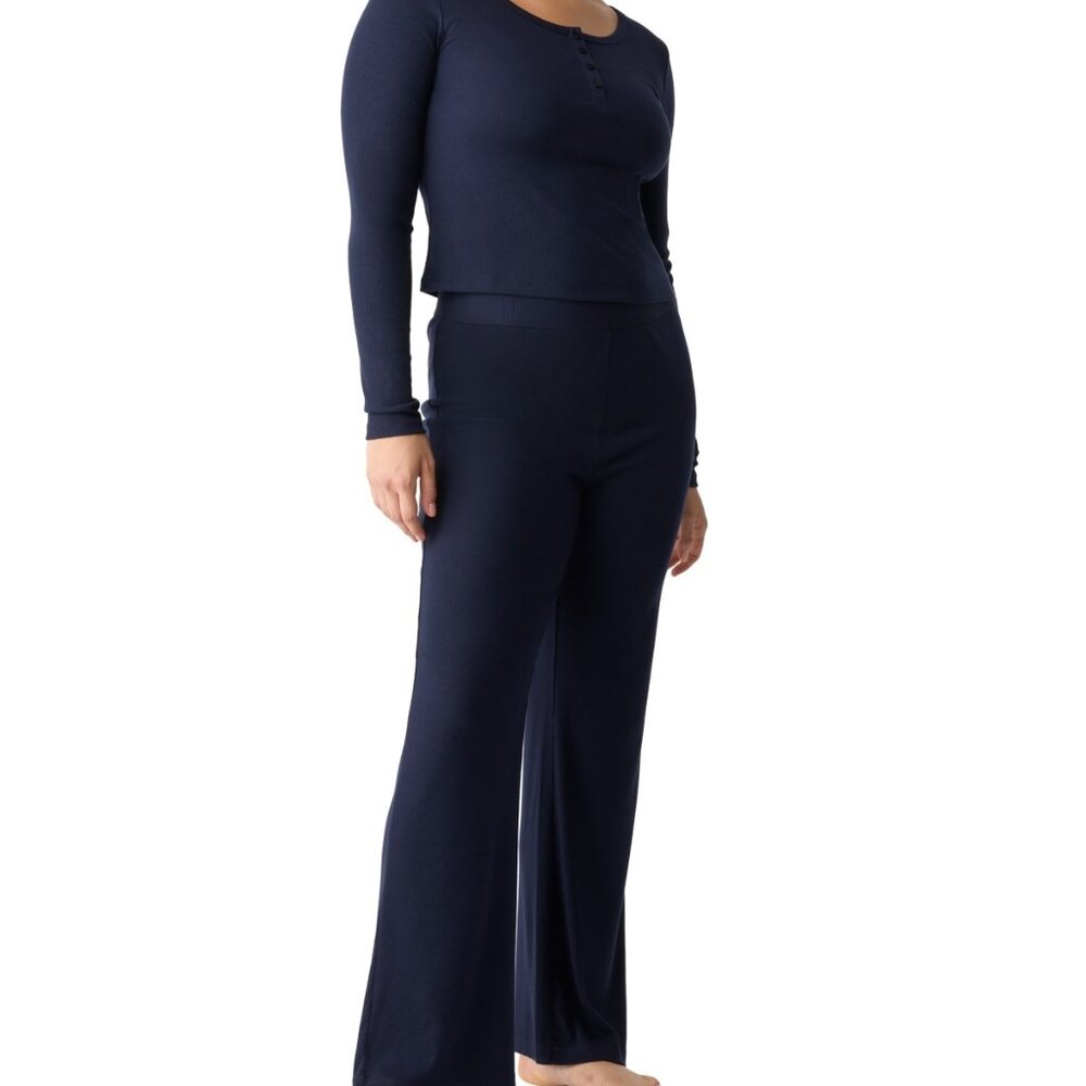 #1041 Gap GapBody Women's Ribbed High-Rise Pajama Pants - Navy Uniform - Picture 4 of 6